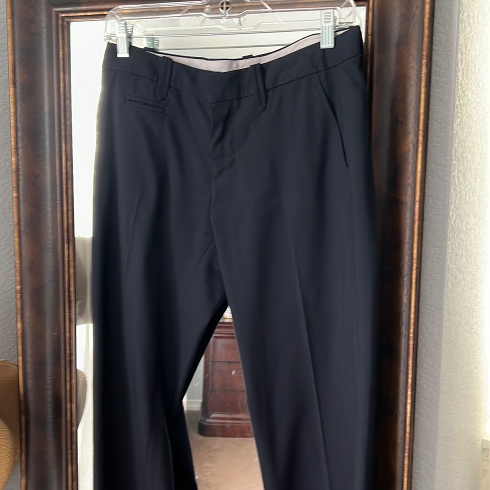 Navy blue dress pants.
